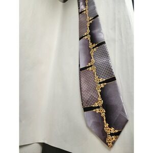 Daniel Ellissa Gray Black Gold Geometric Necktie